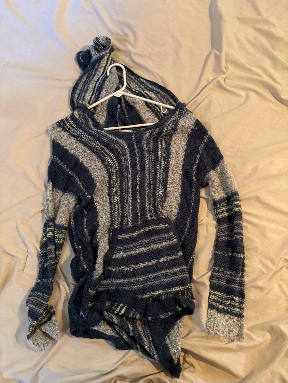 Hem & Thread Navy and Gray Striped Hooded Sweater